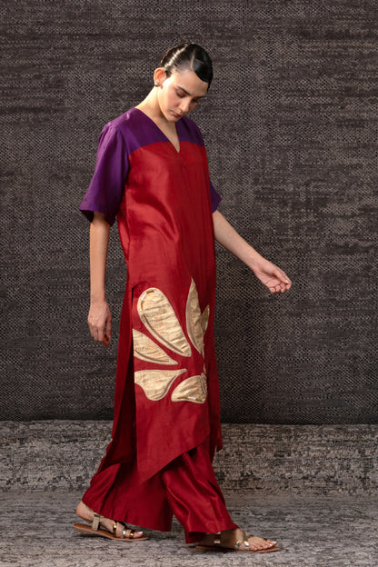 Gulnaar Long KurtaSet - Purple Red