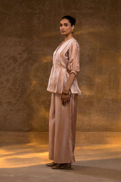 Agneya Layered Silk & Tissue Jacket Set - Blush