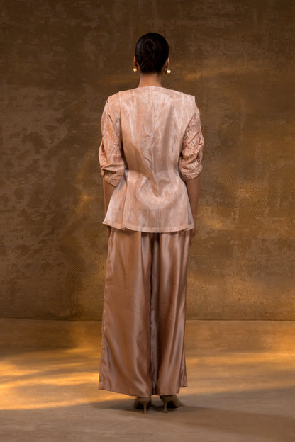 Agneya Layered Silk & Tissue Jacket Set - Blush