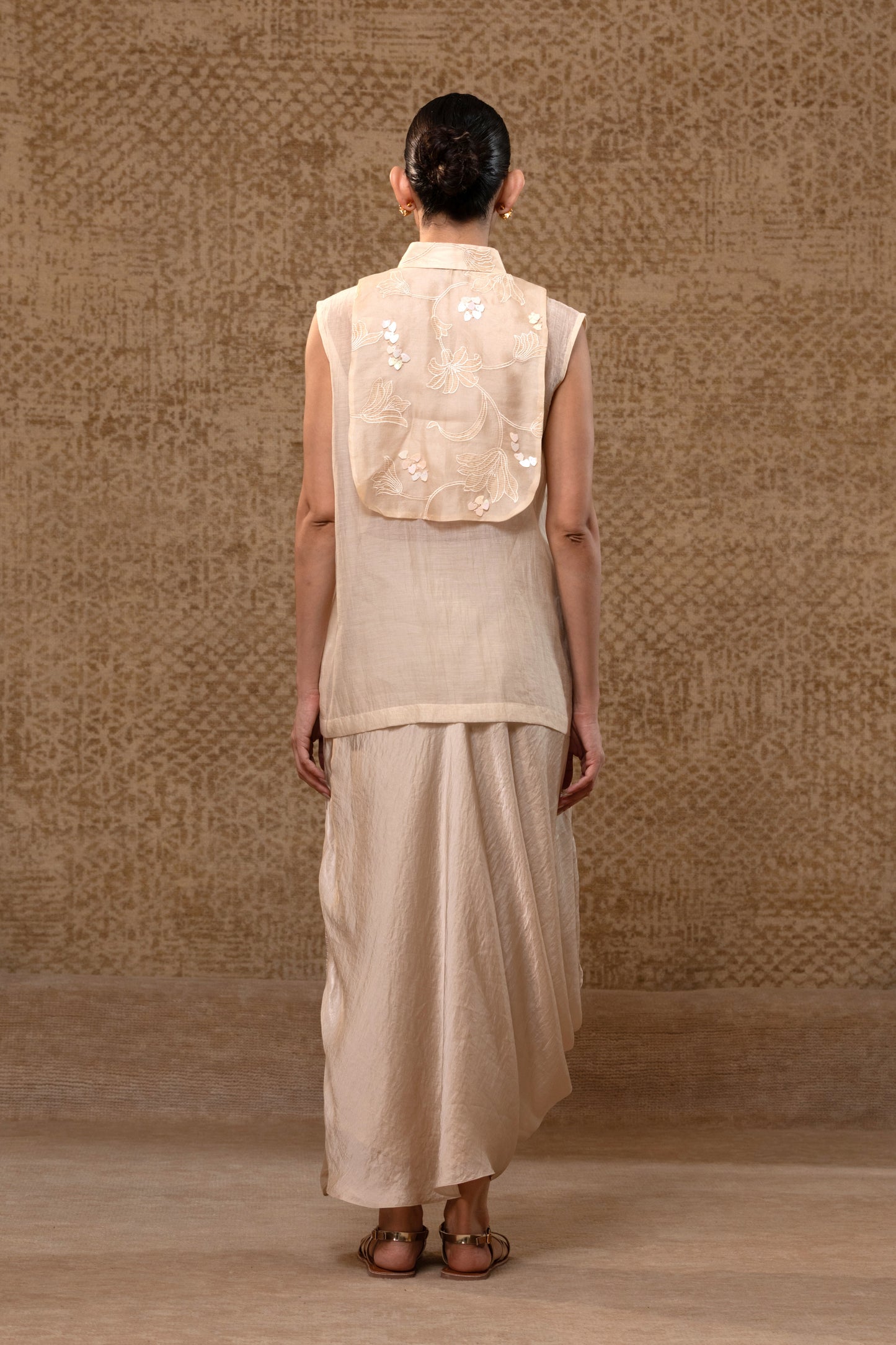 Taral Applique Yolk Shirt Skirt Set - Off-White