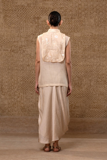 Taral Applique Yolk Shirt Skirt Set - Off-White