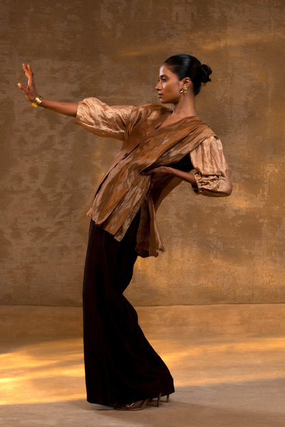 Agneya Layered Silk & Tissue Jacket Set - DarkAmber