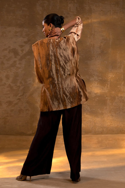 Agneya Layered Silk & Tissue Jacket Set - DarkAmber