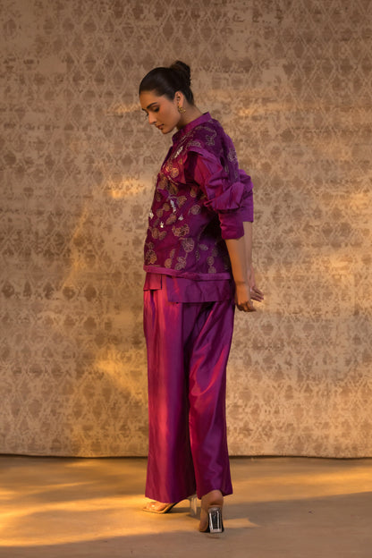 Taral Pure Organza Jacket Style CoordSet - Purple