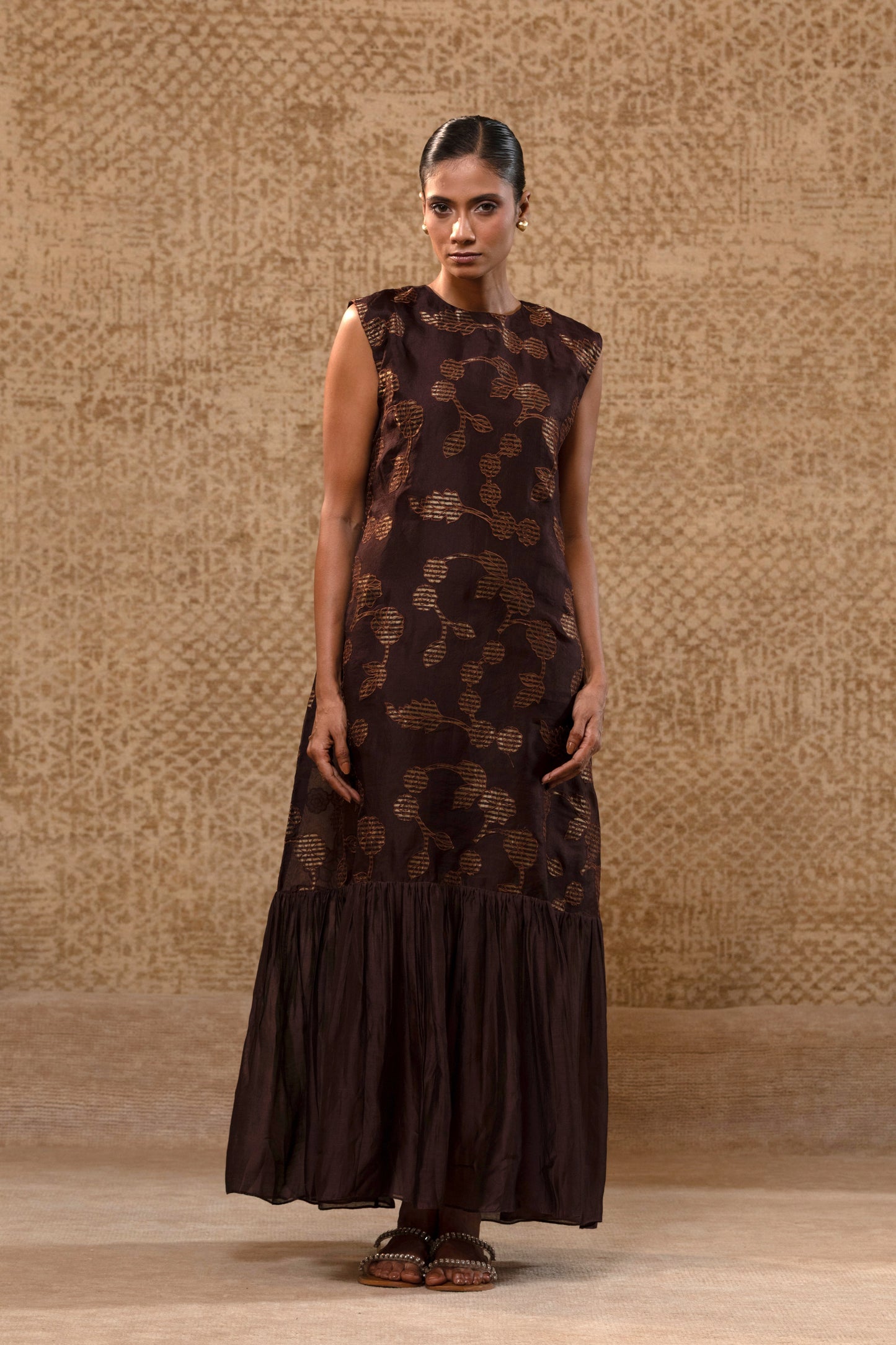 Taral Organza Applique Dress - Brown