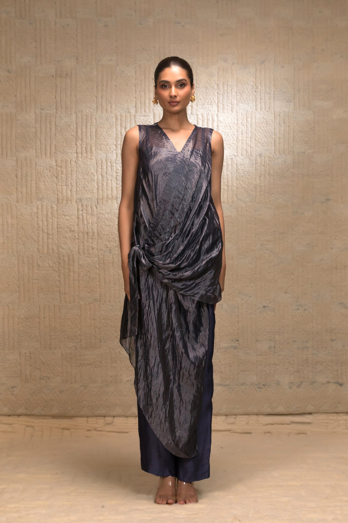 Tissue draped co ord set , modern Indian designer wear for festive and formal occasions