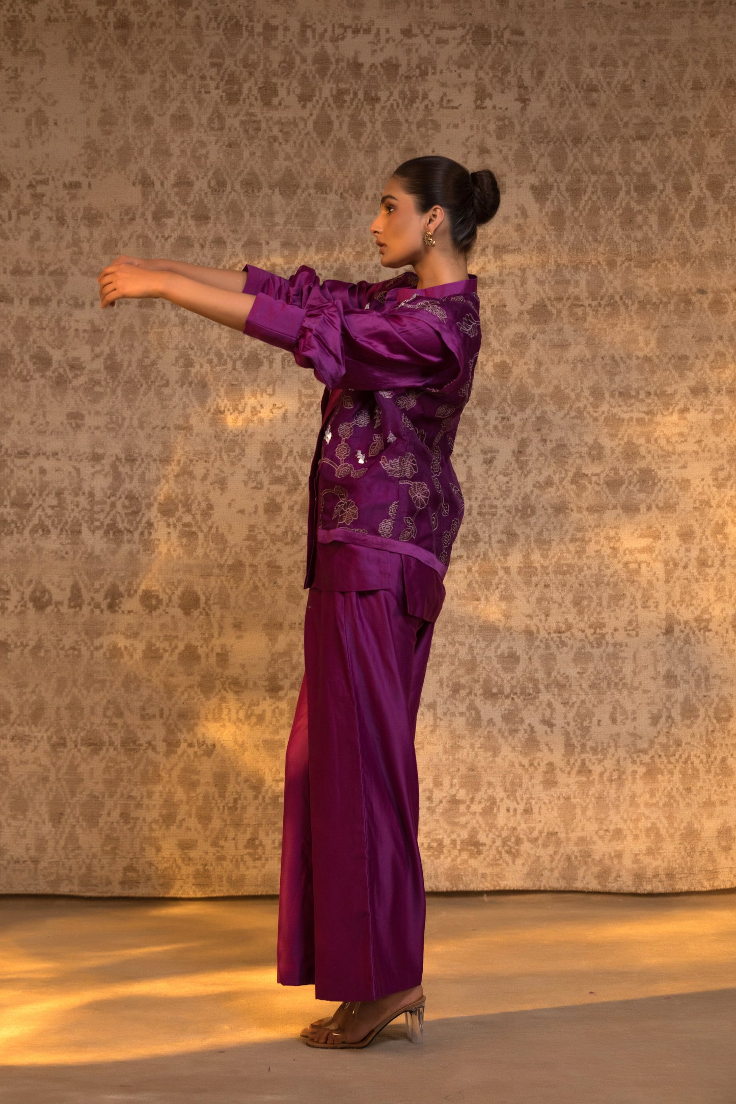 Taral Pure Organza Jacket Style CoordSet - Purple