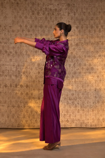 Taral Pure Organza Jacket Style CoordSet - Purple