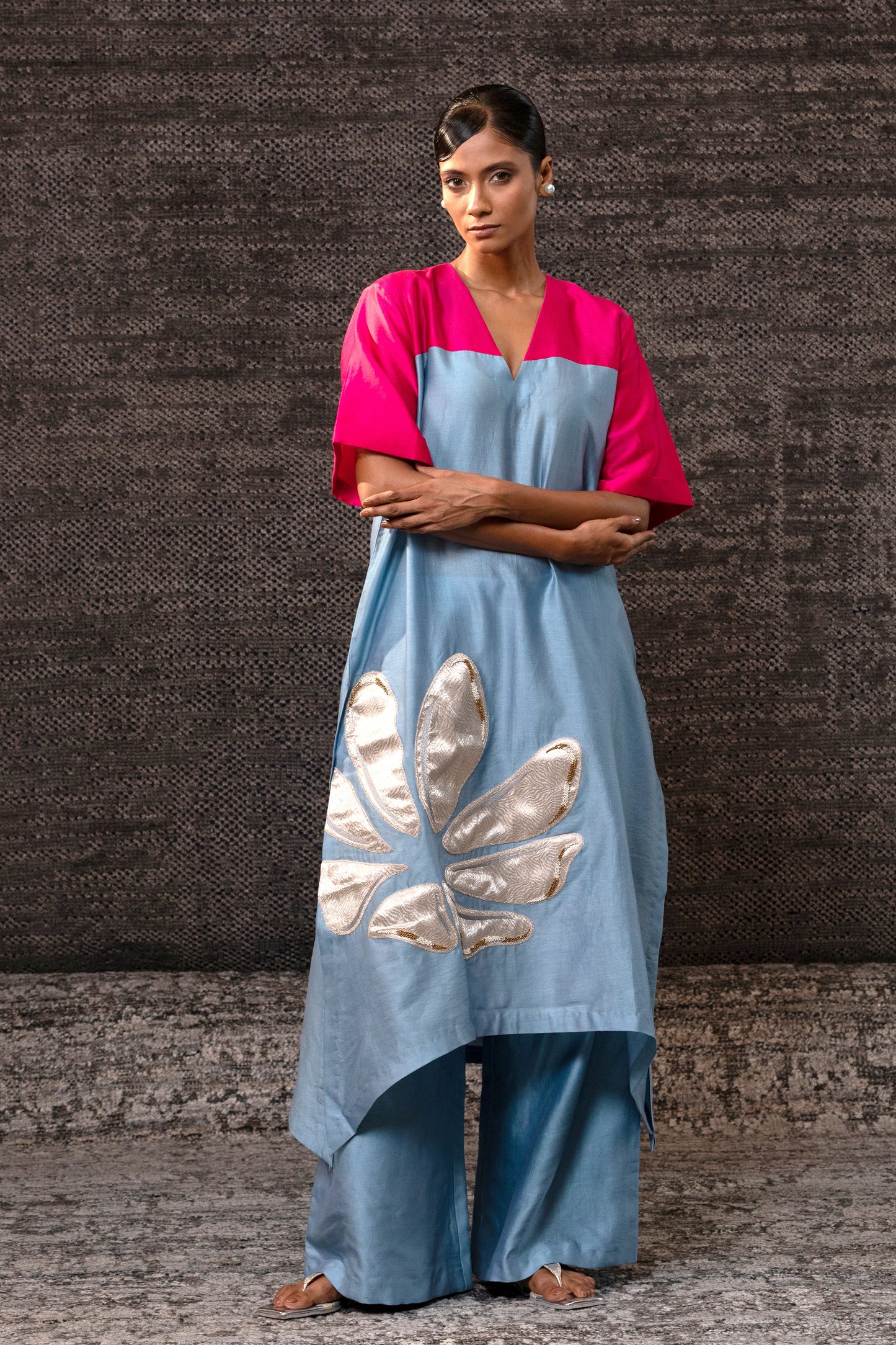 Gulnaar Long KurtaSet - Blue Pink