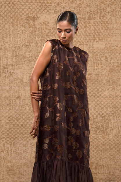 Taral Organza Applique Dress - Brown