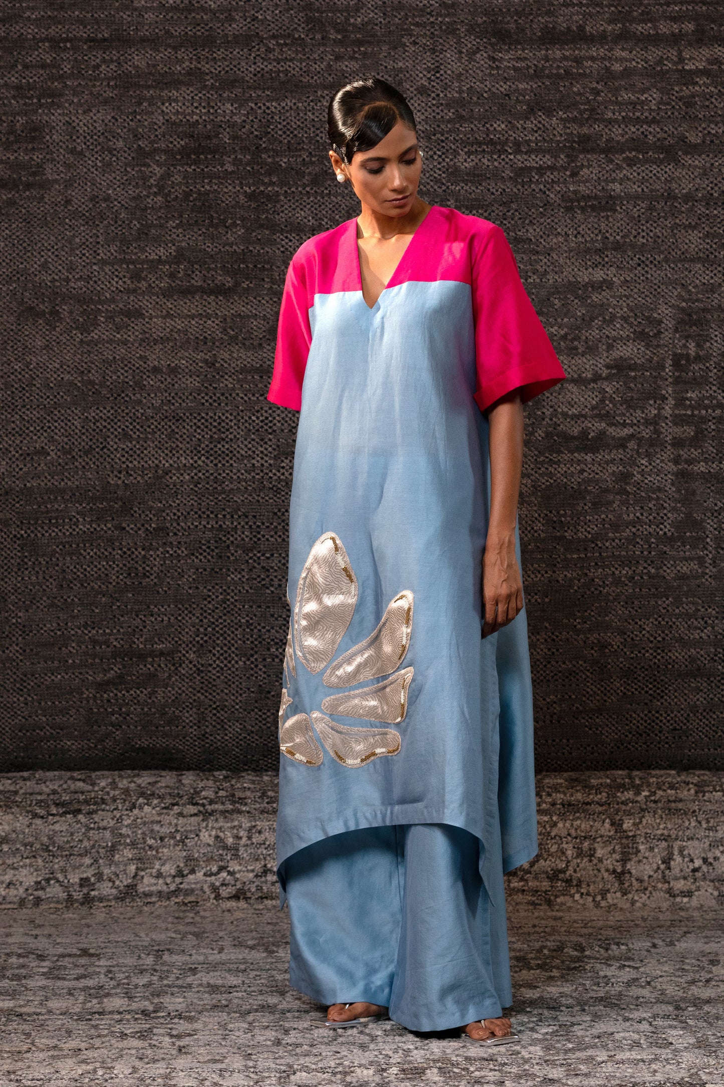 Gulnaar Long KurtaSet - Blue Pink