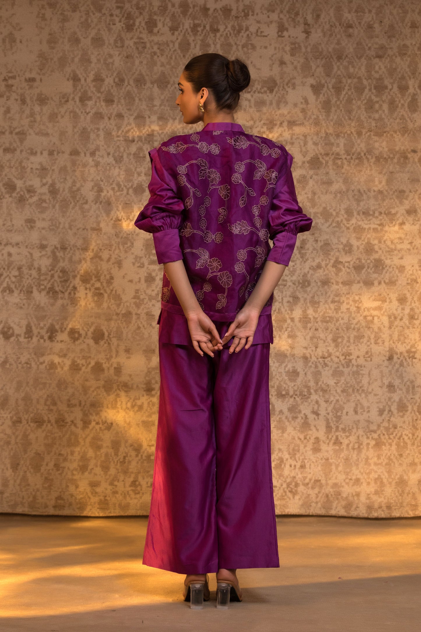 Taral Pure Organza Jacket Style CoordSet - Purple