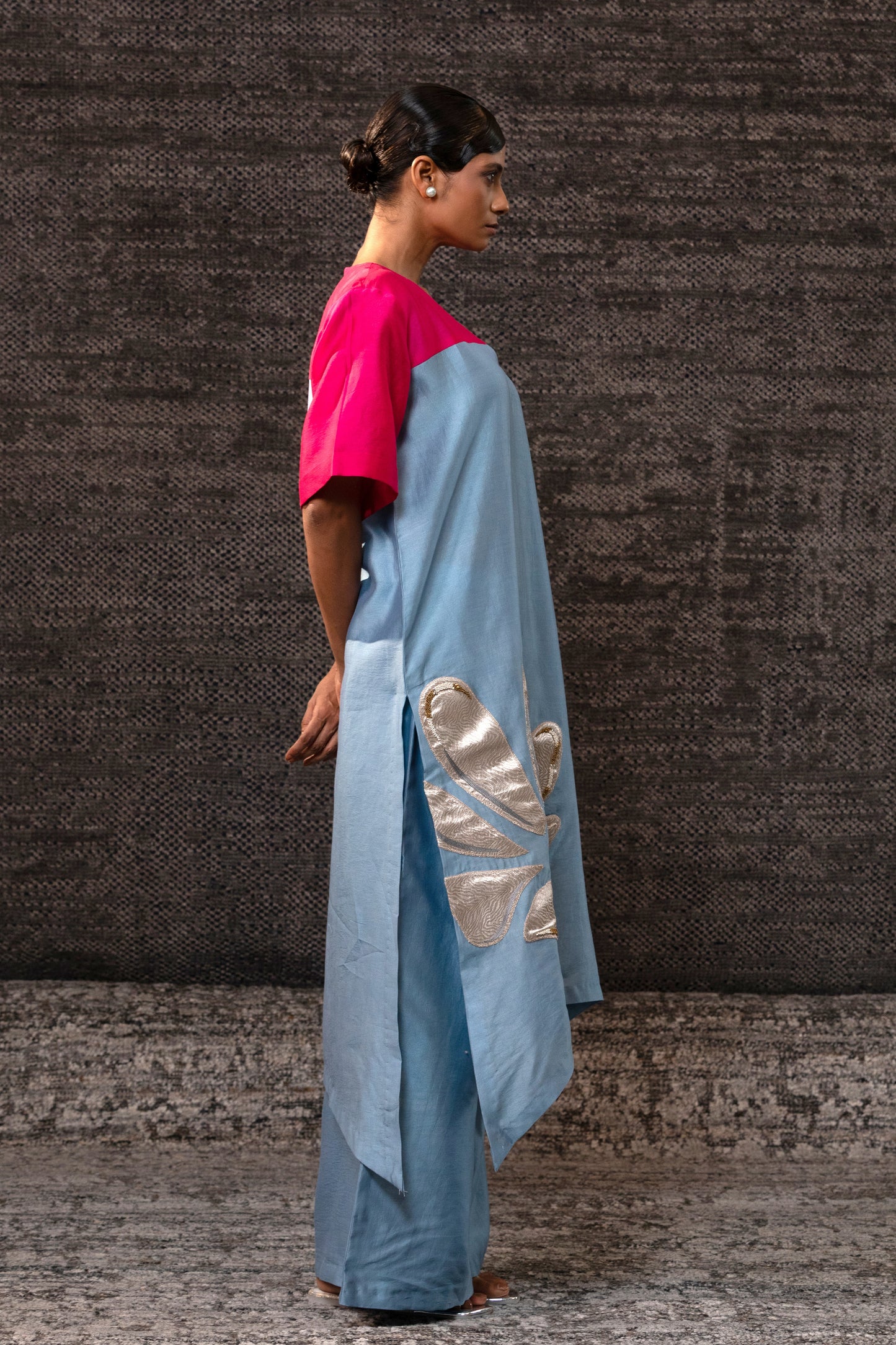 Gulnaar Long KurtaSet - Blue Pink