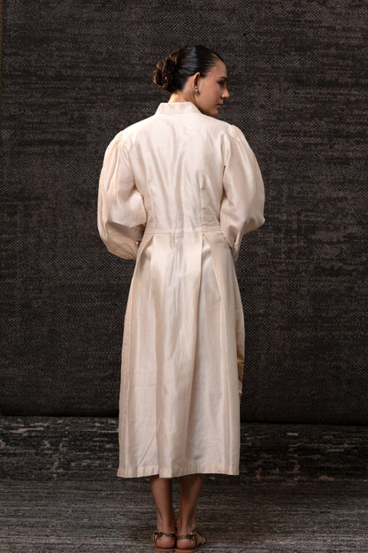 Gulnaar Floral Pleated Dress - Ivory