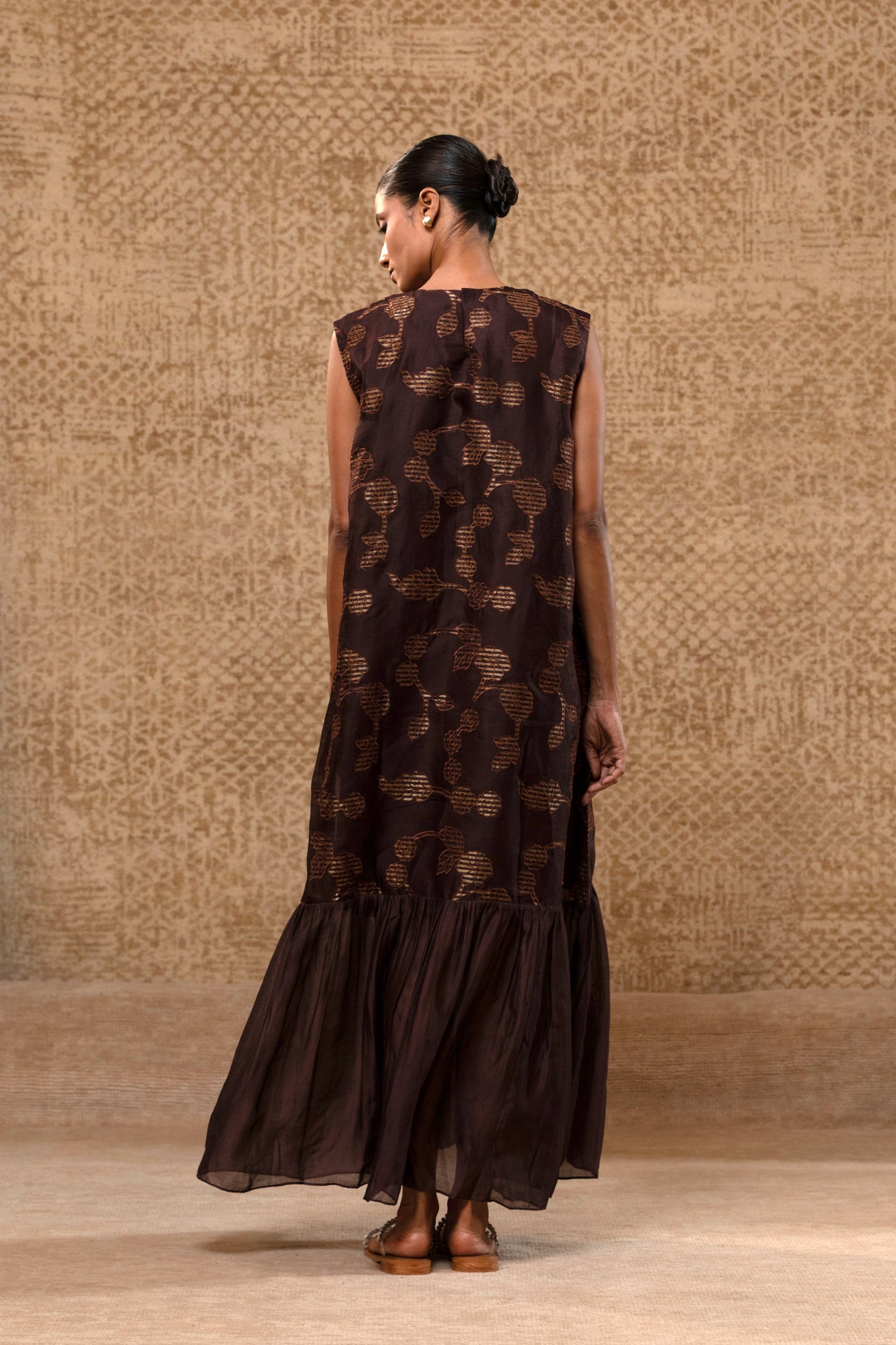 Taral Organza Applique Dress - Brown