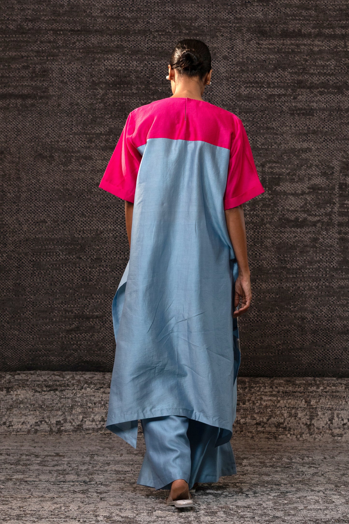 Gulnaar Long KurtaSet - Blue Pink