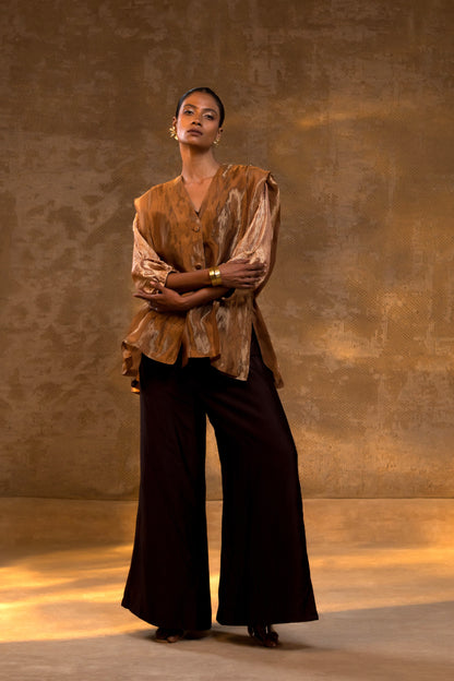 Agneya Layered Silk & Tissue Jacket Set - DarkAmber