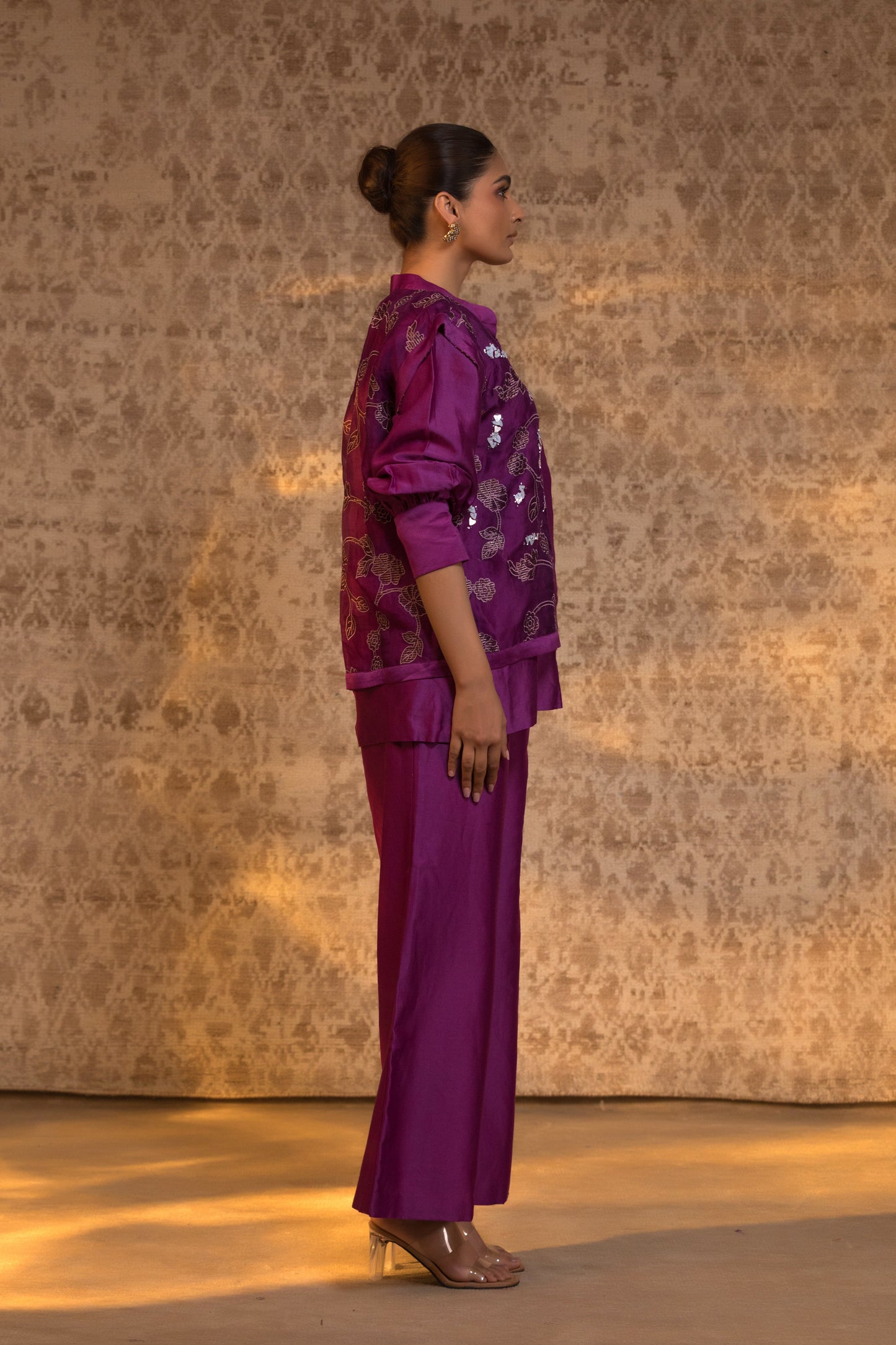 Taral Pure Organza Jacket Style CoordSet - Purple