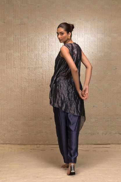 Eeda Tissue Draped Co-ord Set with High-Low Top - Blue