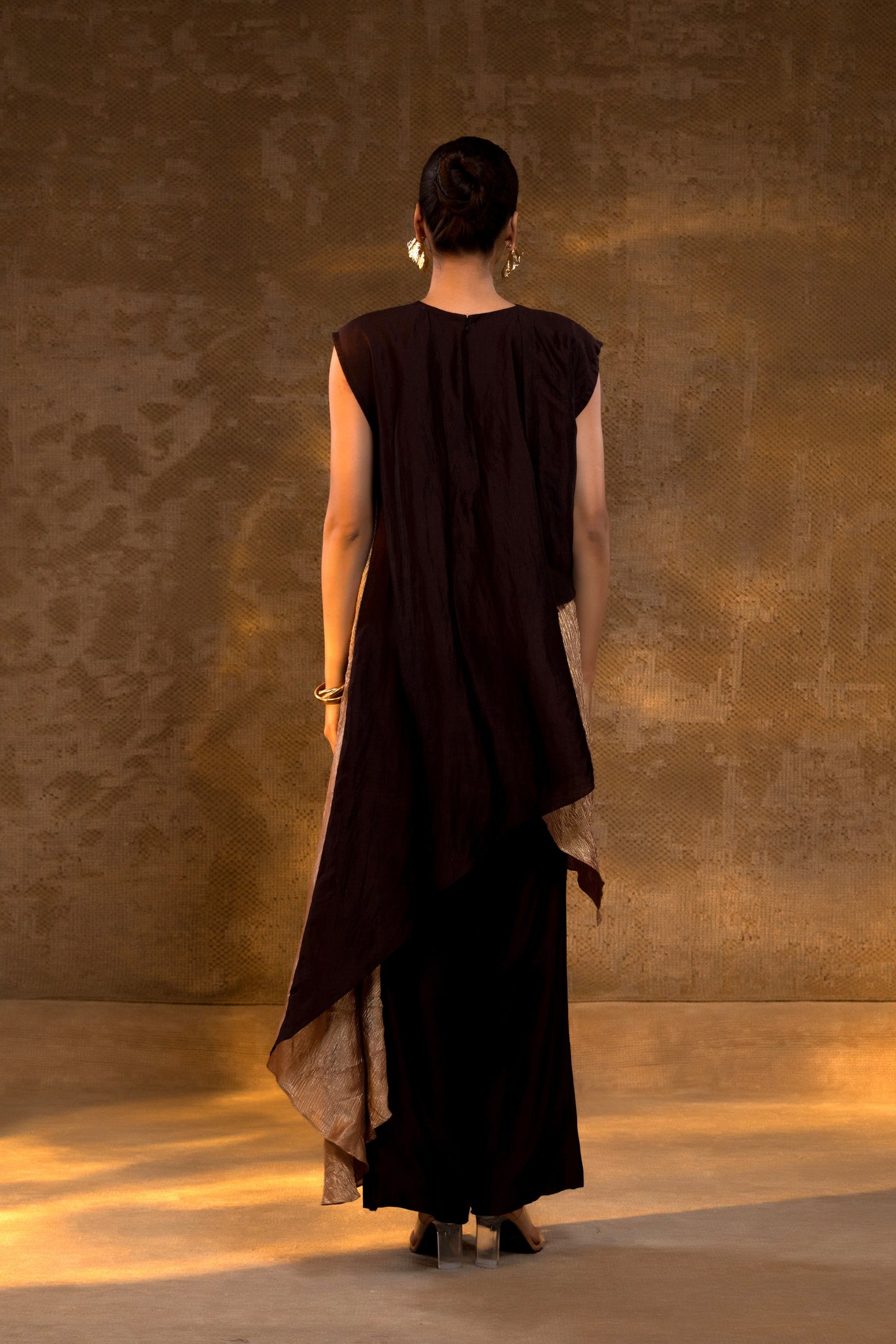 Agneya Tissue & Silk Layered Kurta Set - Brown