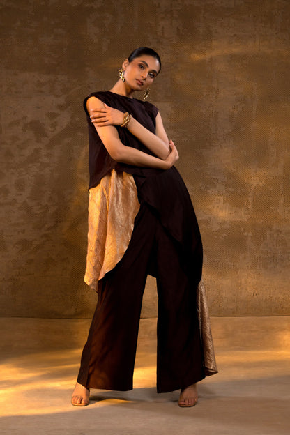 Agneya Tissue & Silk Layered Kurta Set - Brown