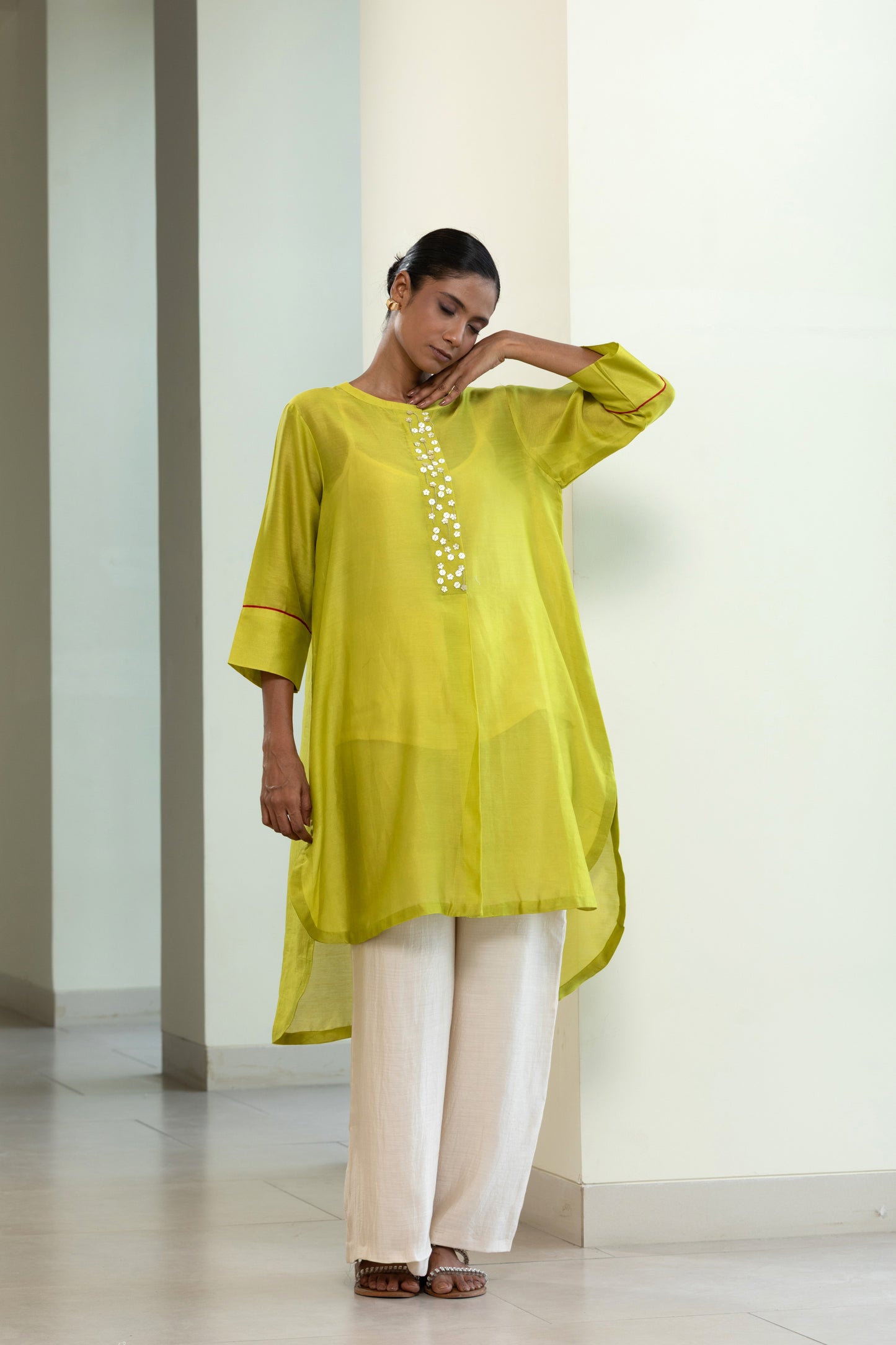 Easy High Low Kurta - Lime Green