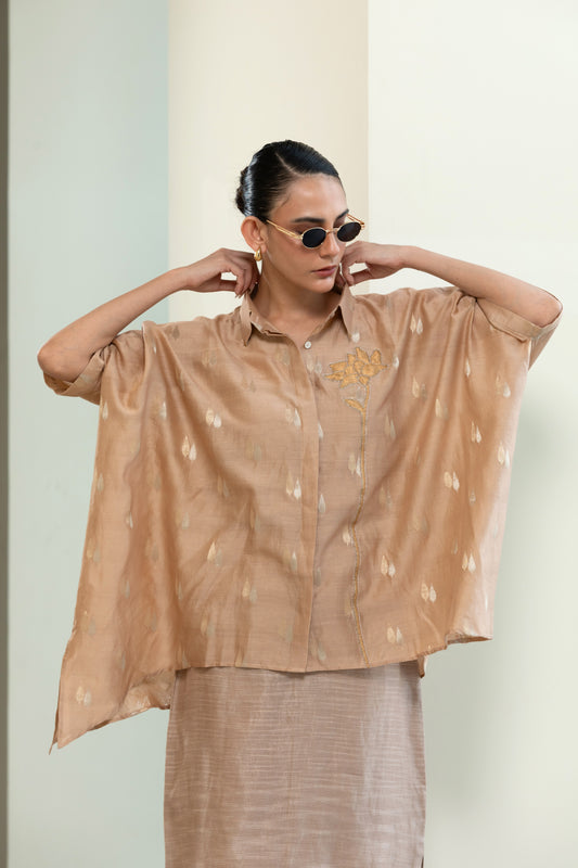 Asymmetrical Rose  Shirt - Beige