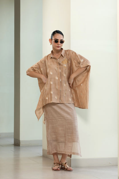 Asymmetrical Rose  Shirt - Beige