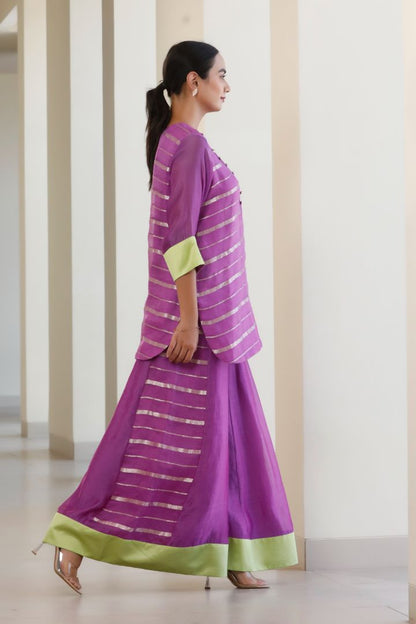 Bandhan Purple Organza Short Kurta With flared Pant Set