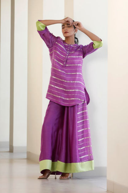 Bandhan Purple Organza Short Kurta With flared Pant Set