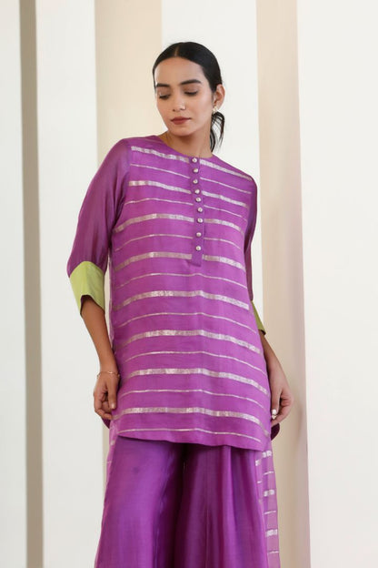 Bandhan Purple Organza Short Kurta With flared Pant Set