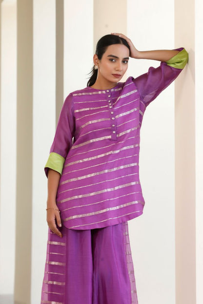 Bandhan Purple Organza Short Kurta With flared Pant Set