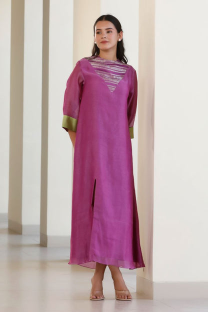 Bandhan Purple Organza Stripe Dress