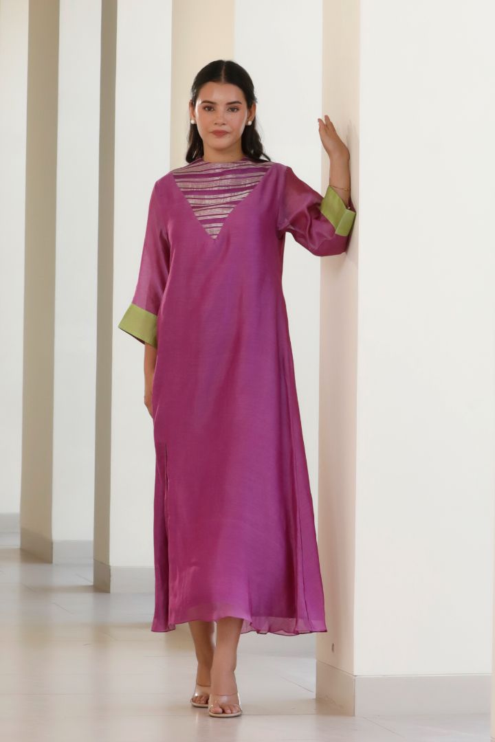 Bandhan Purple Organza Stripe Dress