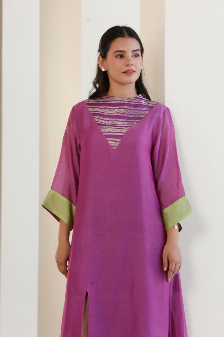 Bandhan Purple Organza Stripe Dress