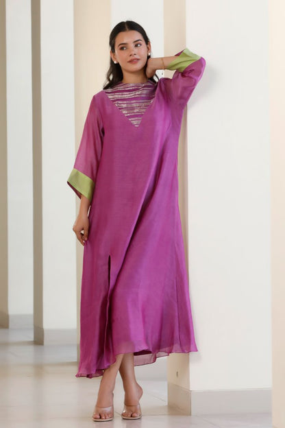 Bandhan Purple Organza Stripe Dress