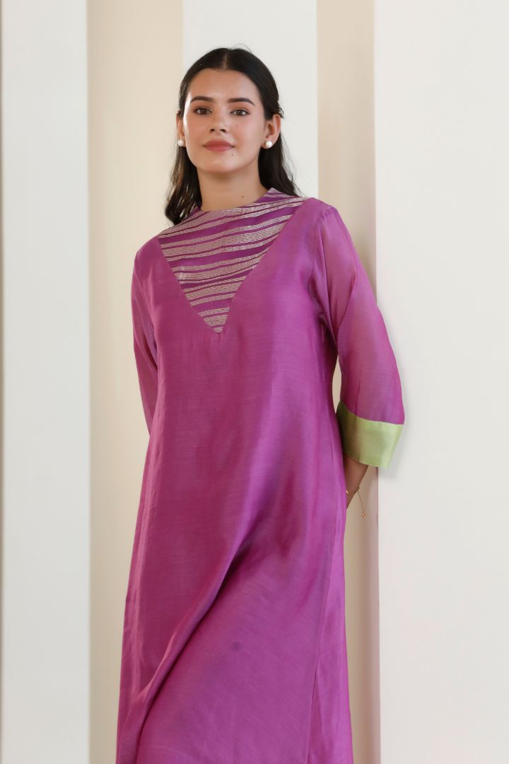 Bandhan Purple Organza Stripe Dress