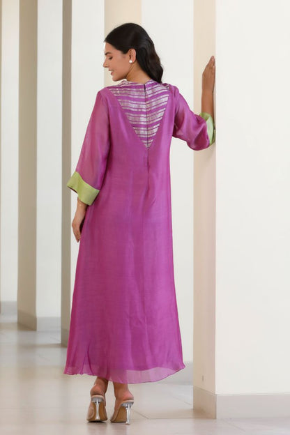 Bandhan Purple Organza Stripe Dress