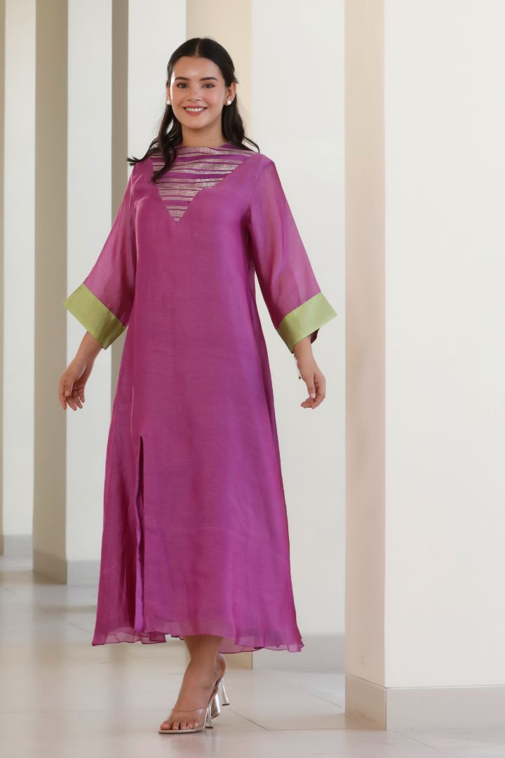 Bandhan Purple Organza Stripe Dress