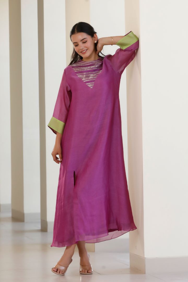 Bandhan Purple Organza Stripe Dress