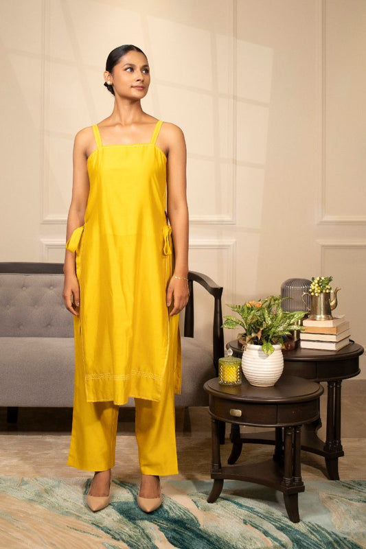 Grace Strappy Kurta Set Yellow