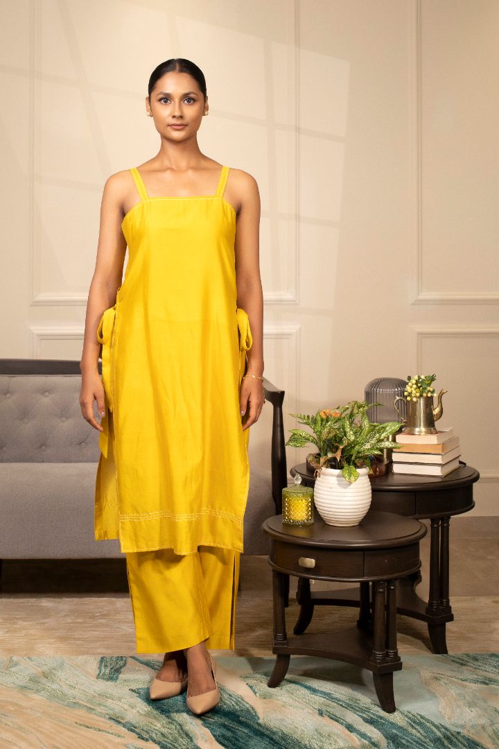 Grace Strappy Kurta Set Yellow