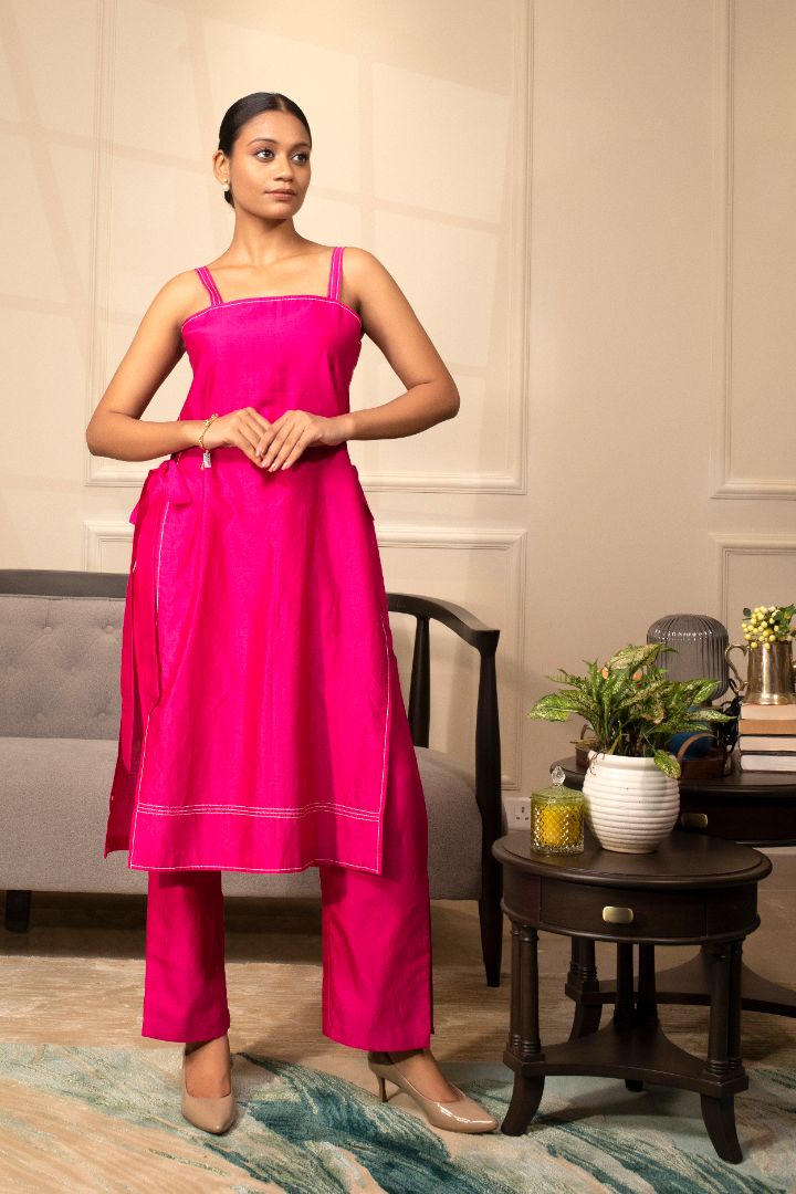 Grace Strappy Kurta Set Pink