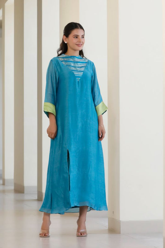 Bandhan Blue Organza Stripe Dress