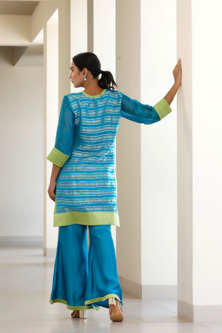 Bandhan Blue Organza Stripe Kurta Set