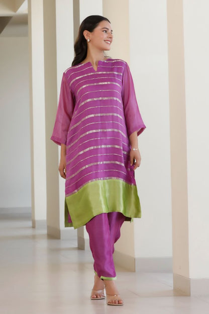 Bandhan Organza Stripe Long Kurta Set