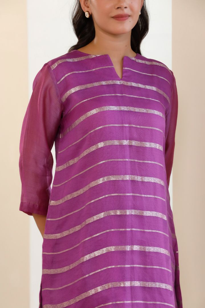 Bandhan Organza Stripe Long Kurta Set