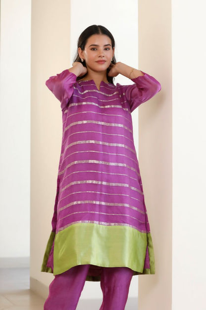 Bandhan Organza Stripe Long Kurta Set