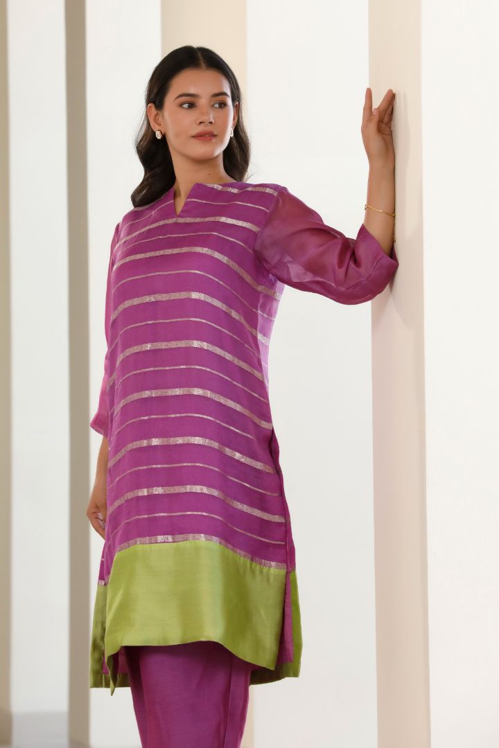 Bandhan Organza Stripe Long Kurta Set