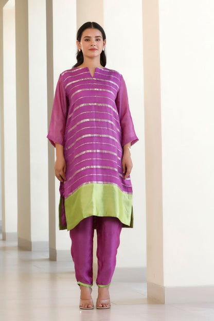 Bandhan Organza Stripe Long Kurta Set